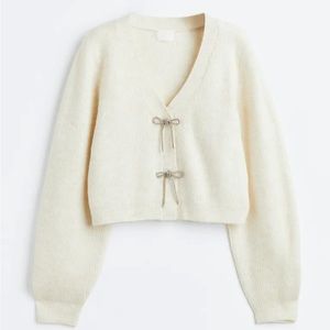 H&M Rhinestone-Bow Knit Cardigan